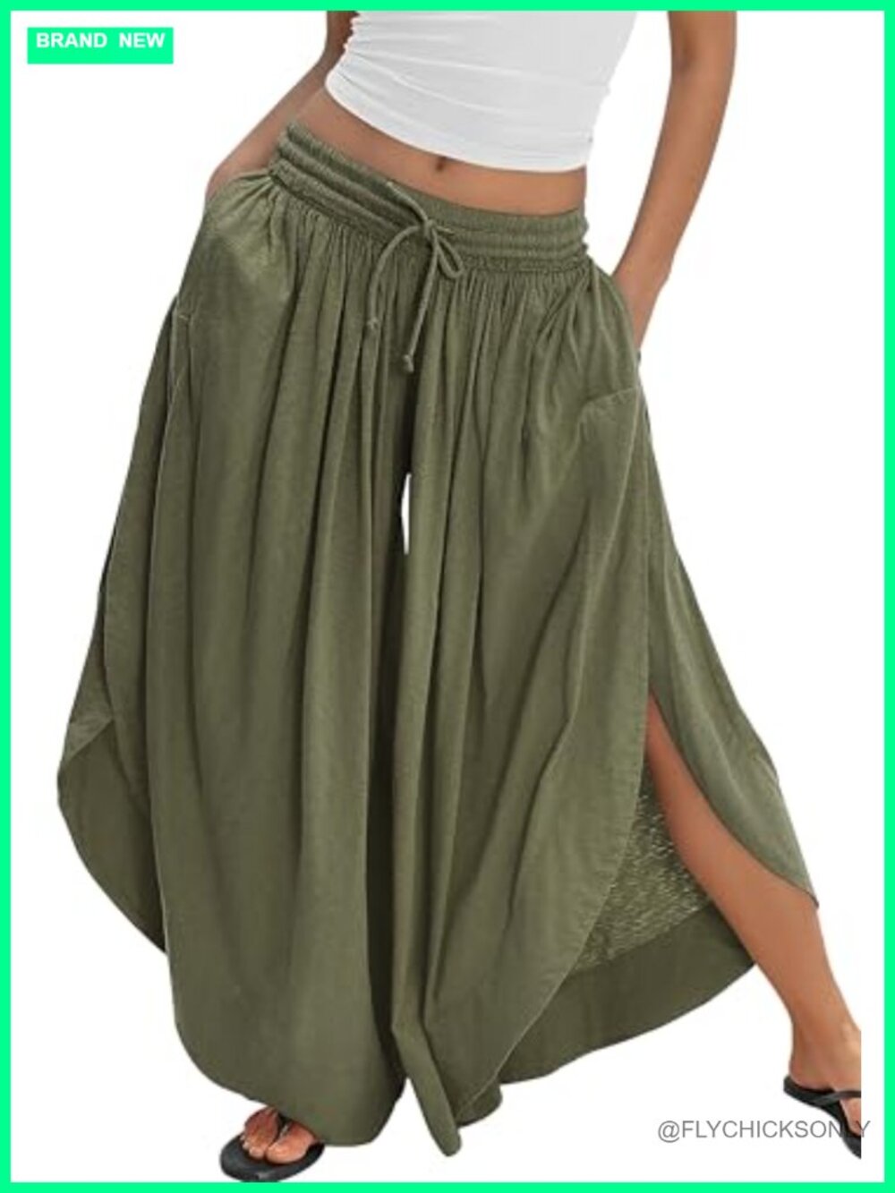 Wide Leg Palazzo Pants Side Split Boho Flowy Beach Cotton